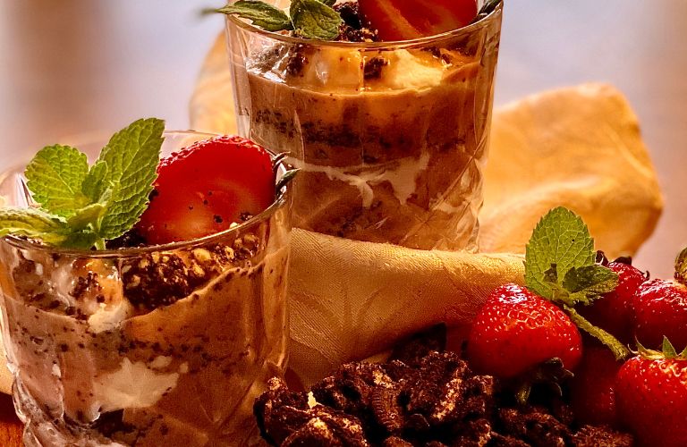 Chocolate and Nut Indulgence Parfait - A Decadent and Nutritious Morning Chocolate and Nut Indulgence Parfait with Layers of Rich Chocolate, Crunchy Nuts, and Creamy Yogurt